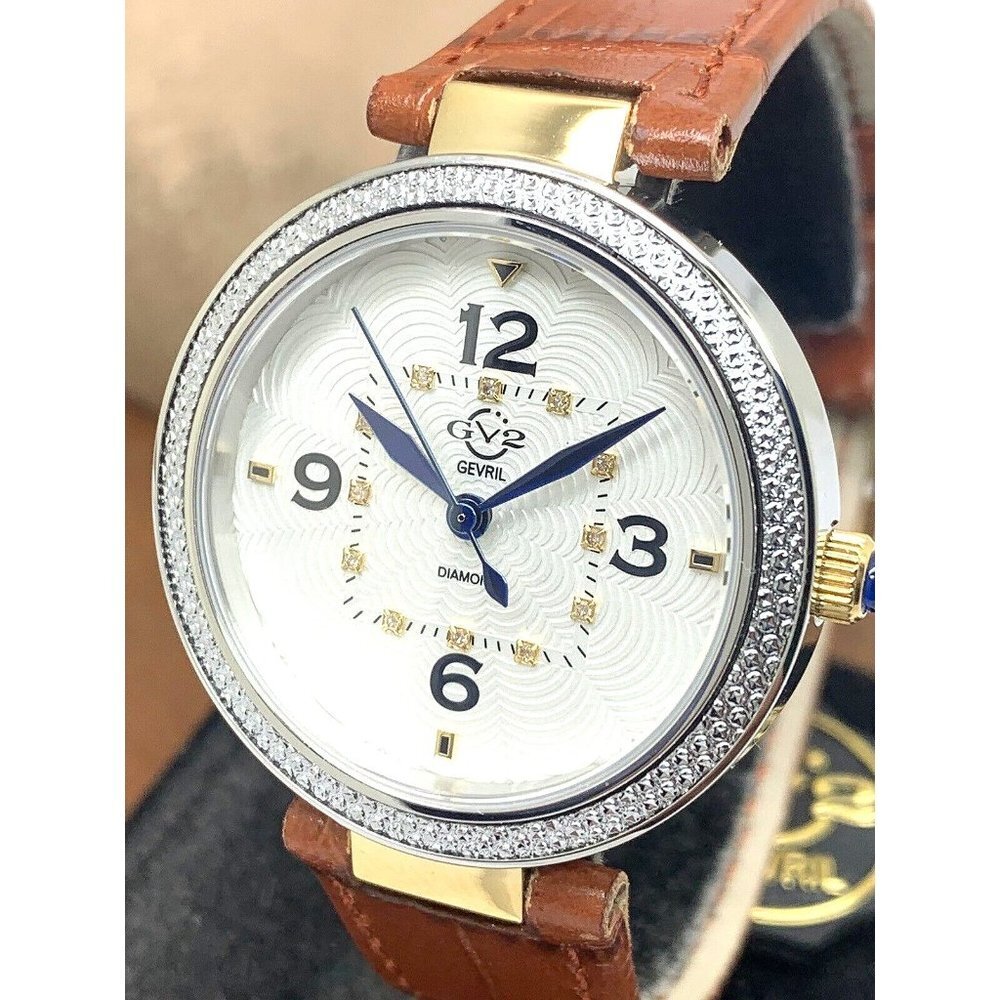 GV2 by Gevril Women's Watch 14203-4 Piemonte Swiss Quartz Silver Brown L…